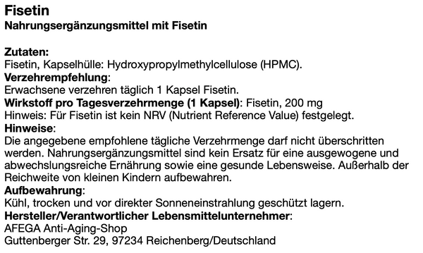 40 g Fisetin (200 Kapseln zu je 200 mg)