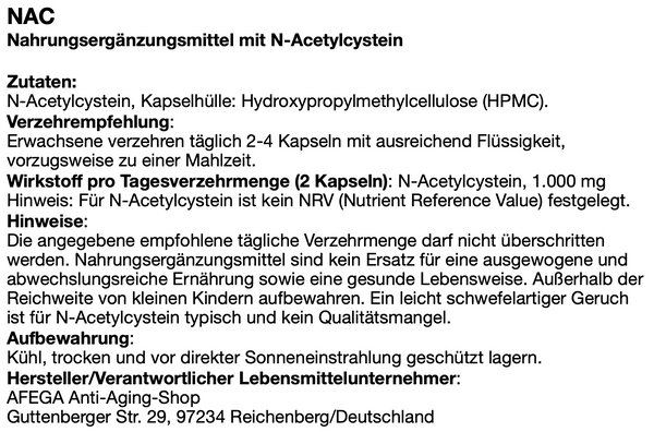 250 g NAC (N-Acetyl-L-Cystein) - 500 Kapseln zu je 500 mg