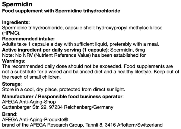 300 mg Spermidin in 60 Kapseln zu je 5 mg - Günstigster Preis pro mg im gesamten Internet