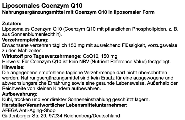 Liposomales Coenzym AFEGA® Q10-Pulver - 15 g reines Pulver (Unschlagbares Preis-Wirkungs-Verhältnis)