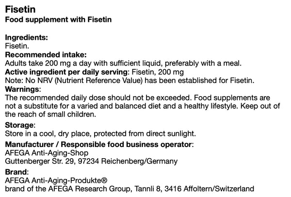 AFEGA Fistein label with information on dosage and recommendations