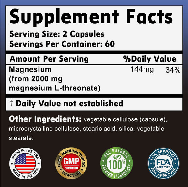 Magnesium L-Threonat – Für mentale Klarheit und zelluläre Resilienz (Made in USA)