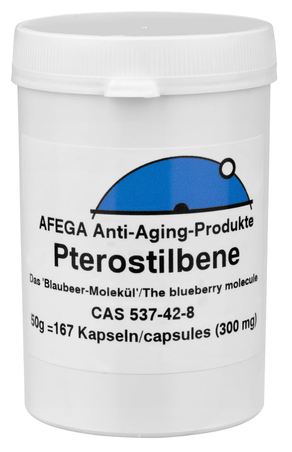 50 g Pterostilbene-Pulver (das 'Blaubeer-Molekül'); 167 Kapseln zu je 300 mg