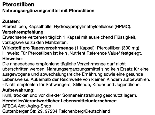 50 g Pterostilbene Powder (the 'blueberry molecule'), 167 capsules 300 mg each