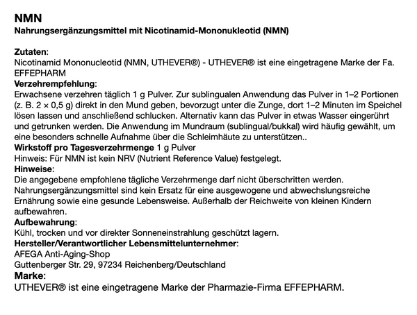 250 g UTHEVER® NMN in Form von 2.000 Lutschtabletten für die bequeme Dosierung Ihres NMN