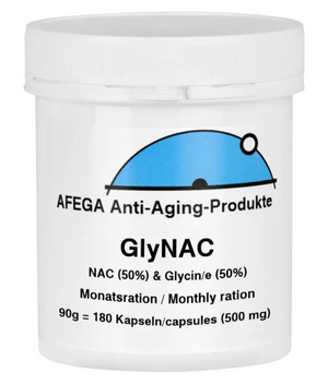 AFEGA GlyNAC-Kapseln in weisser Dose (180 Stück), mit 50% NAC und 50% Glycin