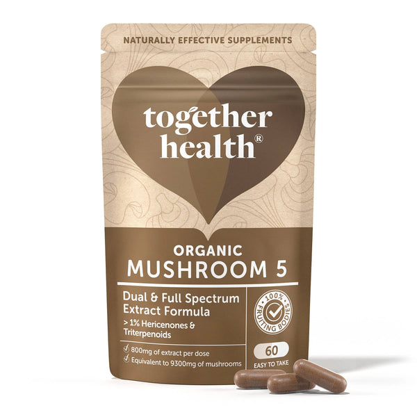Together Health Organic Mushroom Kapseln (60 Stück) mit 5 verschiedenen Pilzen (Vollspektrum) in einer Tüte