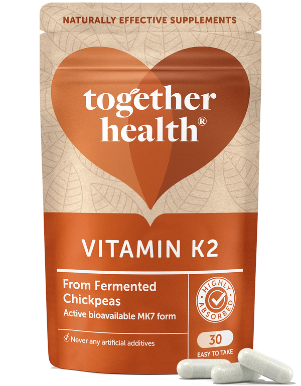 Together Health Vitamin K2 Kapseln (30 Stück) aus fermentierten Kichererbsen in der bioverfügbaren MK7-Form, in einer Tüte